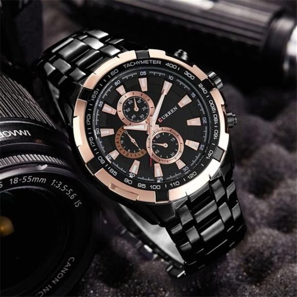 Mens Luxury Black/Gold Sports Watch for Men - Picture 1 of 3